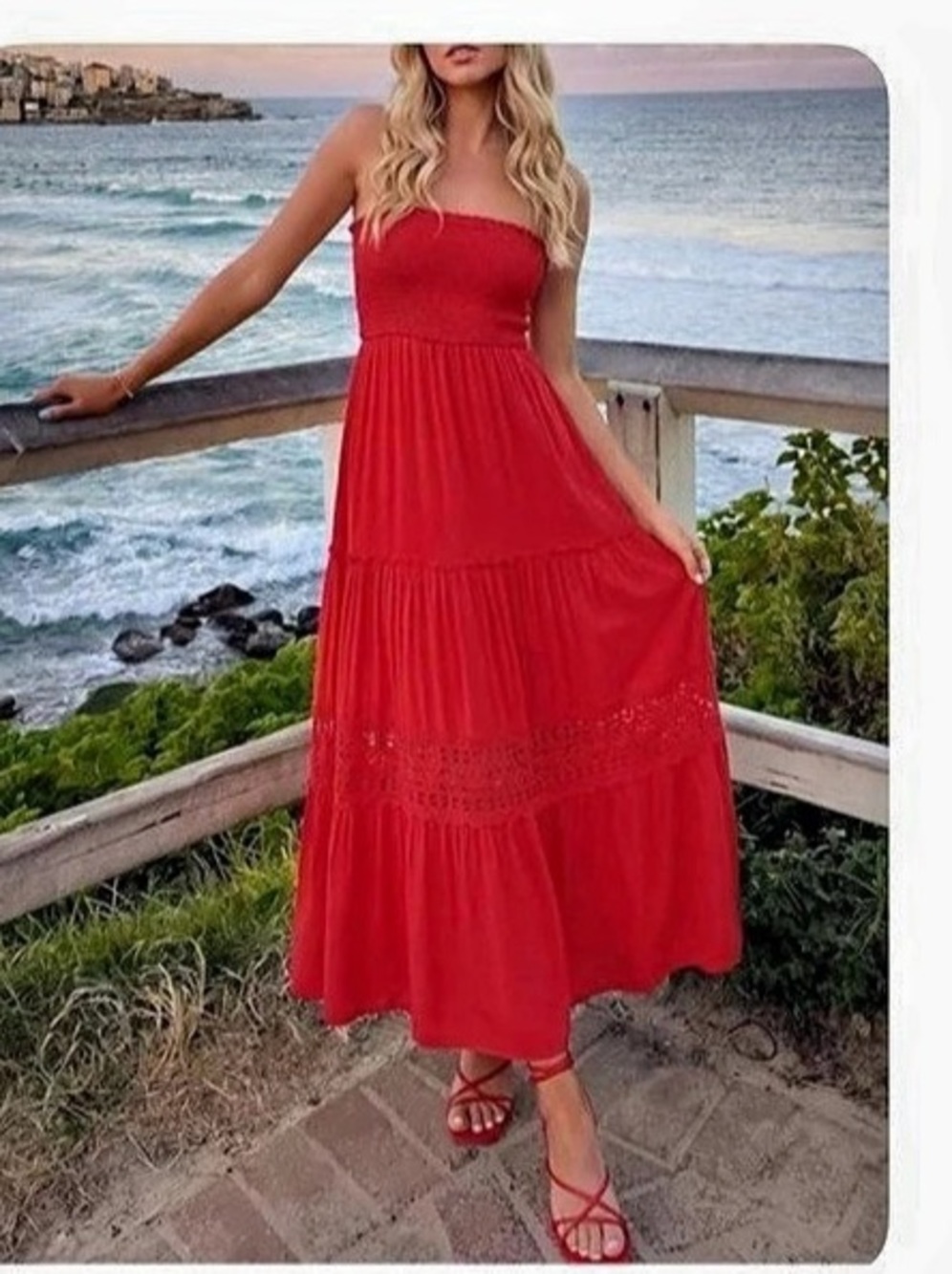 ZESICA Summer Party Maxi Dress Red